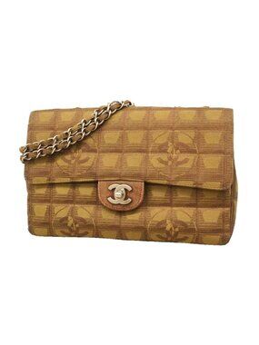 Chanel Shoulder Bag New Travel Choco Bar Nylon Khaki Brown Silver